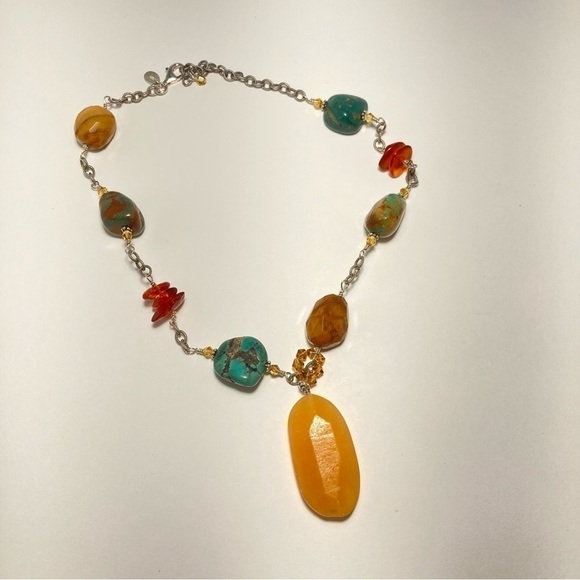 Silpada chunky stone necklace including yellow jade turquoise, jasper, and amber - Picture 1 of 9